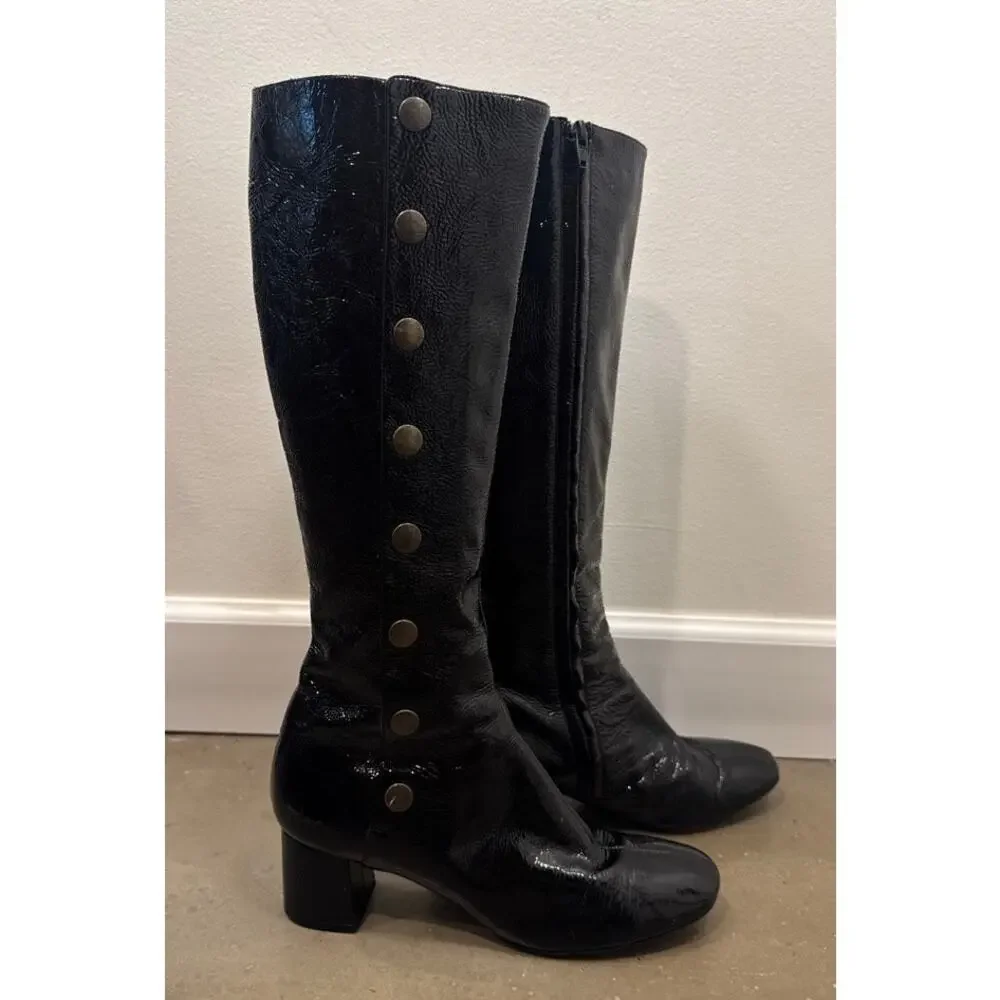 Chloe Knee-High Leather Boots Snap-Button Gothcore 38.5 (US 8)
